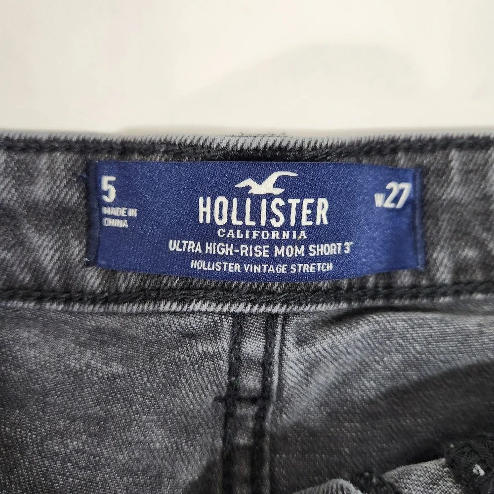 Hollister Mom Shorts Womens Sz 5 W27 Black Denim Ultra High Rise Frayed Cutoff